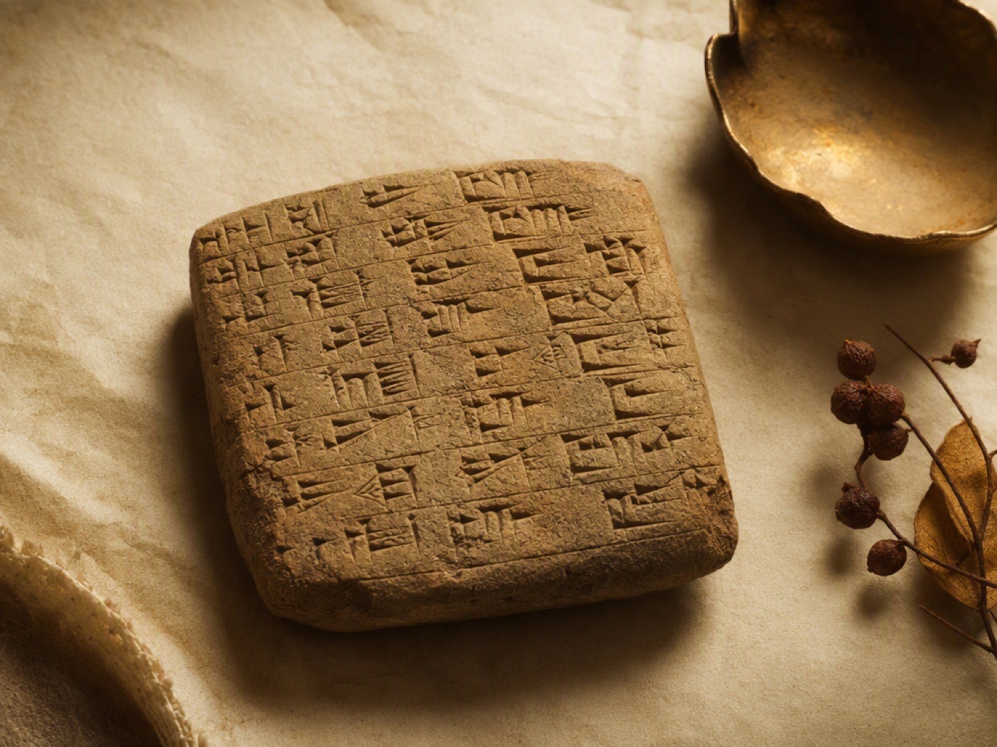 Clay cuneiform tablet with wedged accounting marks